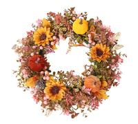 Couronne de Porte d ’ entrée intérieure, décor de récolte, B | Décor floral artificiel avec détail de feuillage de citrouille, accent d ' entrée prêt à être exposé pour un