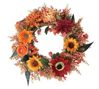 Couronne de Porte d ’ entrée intérieure, décor de récolte, E | Décor floral artificiel avec détail de feuillage de citrouille, accent d ' entrée prêt à être exposé pour un