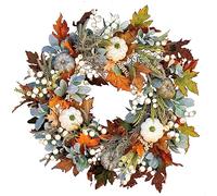 Couronne de Porte d'automne de Ferme de Thanksgiving, Récolte d'automne, Couronne de Citrouille Blanche d'automne, Couronne de Couronne d'automne Faite à la Main, Baies Vertes pour Décorations(#1)