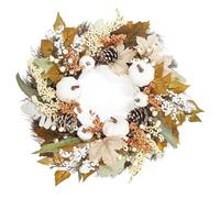 Couronne de porte d'automne pour porte d'entrée 45,7 cm avec feuille d'érable, citrouille, pomme de pin et baie, décorations en plastique pour Halloween