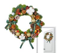 Couronne de Porte de Noël | Décor de Verdure Artificielle avec Pommes de Pin Nœuds et Boules - Couronne Festive Réaliste - Pour Porte Mur Porche Intérieur Extérieur Fenêtre Cheminée Manteau Cuisine Ma