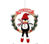 Couronne de porte de vacances avec panneau de bienvenue en tissu doux sur anneau circulaire en rotin pour portes et murs de vacances (A)