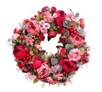 Couronne de porte décorative en soie avec tête de pivoine, 40 cm, guirlande faite à la main