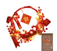 Couronne de porte décorative résistante aux intempéries - Panneau chinois traditionnel - Couronne de porte d'entrée - Bande lumineuse LED intégrée - Couronne artificielle pour