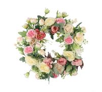 Couronne de porte d'entrée avec roses roses et orchidées vibrantes, guirlande florale de printemps artificielle pour mariage, vacances, décoration murale de maison, décoration rustique à suspendre