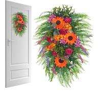 Couronne de Porte d'été,Grande déco printanière Rustique Artificielle - Couronnes de Fleurs pour Porte d'entrée | pour intérieur et extérieur, Maison, Jardin, Patio, Porche, Balcon, Mur, fenêtre et