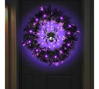 Couronne de Porte d'halloween avec lumières, Couronne d'araignée décorative d'halloween avec lumières Violettes,décorations d'halloween en extérieur, intérieur,fenêtre fêtes d'halloween