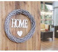 Couronne de porte Home ronde, couronne décorative murale Couronne, bois Ø 40cm MVG blanc-gris