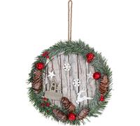 Couronne de porte HWC-M19, couronne décorative de Noël Couronne de Noël, pomme de pin en bois ronde Ø30cm