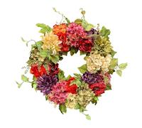 Couronne de porte printanière - Guirlande de fleurs florales multicolores en feuillage de marguerite de pivoine synthétique, signe de bienvenue de jardin brillant | Accent suspendu durable pour C