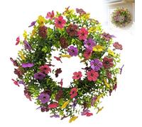 Couronne de porte violette de 40 cm pour porte d'entrée, fleurs artificielles et feuilles vertes, couronnes pour printemps, été, toutes saisons, couronnes pour décoration de mur de ferme, de mariage