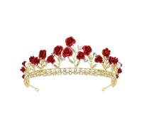 Couronne de Princesse Dorée en Alliage avec Pétales de Rose et Strass - 13,7 x 4,1 cm - pour Fille, Anniversaire, Royale