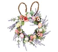 Couronne de printemps de 50,8 cm - Jolie couronne de Pâques avec œufs, fleurs et feuilles pour porte d'entrée, décoration murale intérieure ou extérieure - Décorations de Pâques