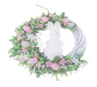 Couronne de printemps de Pâques pour décoration de porte d'entrée avec motif floral et lapin - Guirlande en acrylique pour intérieur et extérieur (A)