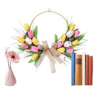 Couronne de printemps de porte - Décoration de fleurs de pensées artificielles | Couronne de porte florale réaliste | Couronne saisonnière colorée | Décoration intérieure et extérieure pour maison