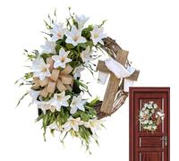 Couronne de printemps pour la porte d'entrée | Plaque murale en croix de lys blanche | Pour la fête dans l'entrée, la cuisine, la chambre à coucher