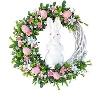 Couronne de printemps saisonnière avec lapin et œuf pour décoration de Pâques sur porte d'entrée ou cheminée (liste lièvre rose)