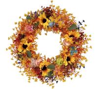 Couronne de récolte d'automne à suspendre à une porte Motif citrouille | Cette suspension de porte d'automne apporte une récolte chaleureuse à votre espace de vie avec des citrouilles réalistes et
