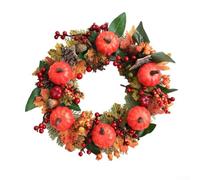 Couronne de récolte d'automne avec texture réaliste feuilles, citrouilles et baies pour décoration saisonnière d'entrée de la maison (30 cm)