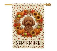 Couronne de récolte d'automne Caniche Drapeau 71 x 101 cm | Portrait de chien caniche, drapeau de pelouse, couronne de récolte, tournesols, citrouilles, feuilles d'érable