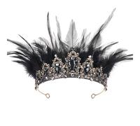 Couronne de reine noire pour femme - Diadème baroque en cristal avec plumes foncées pour fête costumée de princesse Quinceanera - Couronne gothique en strass pour bal masqué bal masqué mariage