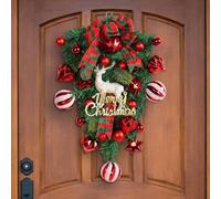Couronne de renne de Noël avec baies rouges - Décoration extérieure à l'envers 48,5 x 32 x 6 cm