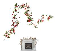 Couronne de révision de Noël pour poêle - 174 cm couronne décorations de Noël,Guirlande réaliste avec baies rouges Décoration de vacances,Pour intérieur extérieur poêle escalier chambre salon patio