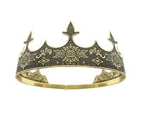 Couronne de roi royal d'or et couronnes de prince diadèmes ronds complets pour la fête d'anniversaire Cosplay Halloween cadeaux casque médiéval pour hommes/femmes Costume et accessoires de Cosplay