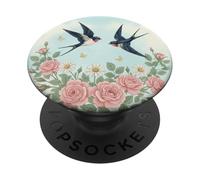 Couronne de Roses rétro avec Deux Hirondelles Volantes PopSockets PopGrip Adhésif