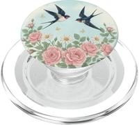 Couronne de Roses rétro avec Deux Hirondelles Volantes PopSockets PopGrip pour MagSafe