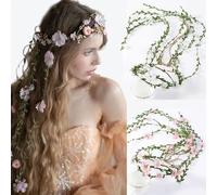 Couronne de rotin bohème pour filles, bandeau de sauna, coiffure de vignes de fleurs, accessoires pour cheveux, couronne florale, coiffures, bandeau, nouveau pink pearl