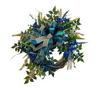 Couronne de ruban de plumes de paon de 45 cm - Couronne de paon en maille - Décoration murale à suspendre sur porte d'entrée - Guirlande décorative en rotin artificiel - Décoration de ferme
