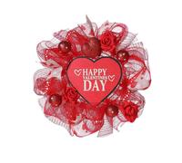 Couronne de Saint-Valentin Décoration de Porte Suspendue Couronne en Maille Simulation de Mariage Ornements de Fleurs de Rose (White, 40cm)