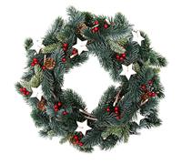Couronne de sapin artificielle avec baies de neige et pommes de pin - 35 cm - Couronne de porte de Noël à suspendre avec décoration - Couronne de décoration de Noël Couronne de l'Avent