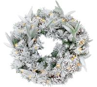 Couronne de sapin avec neige - baies - illuminée 35 LED / pile / minuterie - taille env. Ø 61 cm (HSW10F-61)