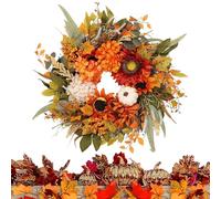 Couronne de tournesol d'automne - Couronne de tournesol décorative pour l'automne, la décoration de porte de Thanksgiving | Couronne de feuilles d'automne et pommes de pin et baies - Base rustique