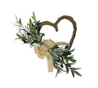 Couronne de vigne artistique en forme de cœur décorée avec des feuilles d'olivier pour décoration de maison printanière sur porte d'entrée (couronne de cœur de 40 cm)