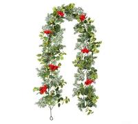 Couronne de vigne de pin synthétique pour décoration d'escalier extérieur et intérieur, aiguilles et baies de pin réalistes pour vacances festives (B)