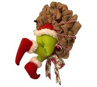 Couronne Décoration De Noël Couronne De Voleur De Noël Grinch Guirlande Porte Decoration Jambes en Peluche Décorations De Noël Exquises pour Votre Porte Mur Ou Fenêtre Cheminée Murale (M)