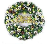 Couronne Décoration de Noël Lumineuse, Morbuy Intérieur LED a Pile Mode 8 avec Illuminé Guirlande de Sapin Noël Balle Feuilles Rouges Couronne de Fleurs pour Votre Porte Cheminee (40cm,Argent)