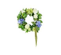 Couronne Décorative Artificielle Fleurs Bleu Blanc Vert Hortensias 58,42cm