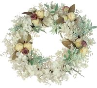Couronne décorative aspect eucalyptus, Couronne de porte artificielle Ø50cm, Feuilles décoratives blanchies avec roses artificielles, Couronne murale Vintage Décoration d'automne, Décoration de mariag