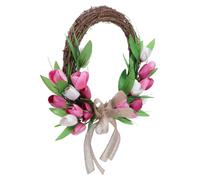 Couronne Décorative de Porte Ronde en Rotin, Fleurs Roses