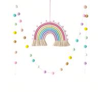 Couronne décorative en pompons arc-en-ciel colorés faits à la main, décoration murale boho en arc-en-ciel tressé pour chambre d'enfants, chambre de bébé Boule de poils,Arc-en-ciel + pelote de laine,ar