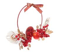 Couronne Décorative Ronde Artificielle Rouge à Suspendre pour Intérieur | Polyester, Écume et Fil, Style Artistique Festif Élégant, Portes Intérieures et Vitrages, Décoration de Fête