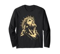 Couronne D'épines Regard Sacré Gravure Foi Chrétienne Art Manche Longue