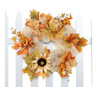 Couronne d'été décorative pour porte d'entrée, base de verdure - 40,6 cm jaune vif, cadre circulaire, ornement rustique en fausses fleurs | Arrangement saisonnier de la maison pour jardin, salon