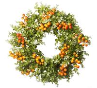 Couronne d'eucalyptus artificiel avec baies réalistes en plastique et vigne séchée à suspendre pour porte intérieure, mur, cheminée, décoration d'automne saisonnière pour maison, bureau, café, mariage