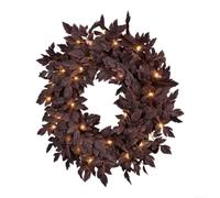 Couronne d'eucalyptus artificiel marron 61 cm feuillage foncé rond design pour décoration de porte d'entrée d'hiver printemps été (avec lumière)