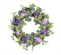 Couronne d'eucalyptus Artificielle avec Feuilles d'olivier et Baies pour Porte d'entrée, Ferme, décoration Printemps-été, Guirlande de Verdure à Suspendre au Mur(Purple Flower)